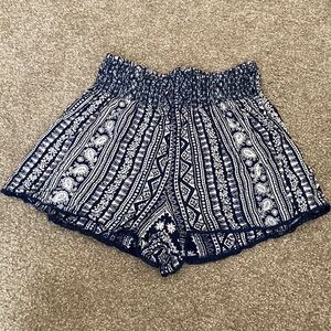 Angie Navy Blue and White High Waisted Patterned Shorts